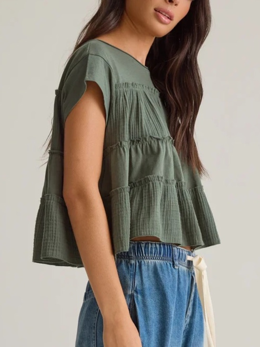 Altar'd State Felicity Tiered Babydoll Top boxy boho neutral lightweight XS